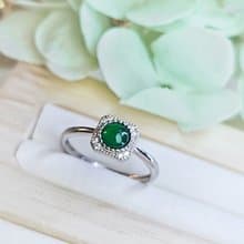 |有錢花|A貨翡翠冰玻辣綠飽滿蛋面5mm純銀鍍18k極簡方戒指