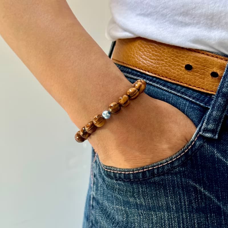 手鍊 進口8mm橄欖木珠結合施華洛世奇藍水晶珍珠配十字架 8250873