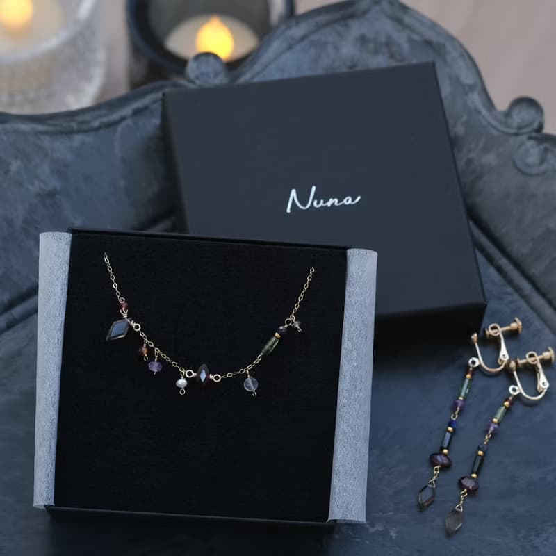 hátíð bracelet 天然石チェーンブレスレット　スモーキークォーツ ガーネット ラピスラズリ トルマリン　クリスマス　贈り物　プレゼント　ギフト