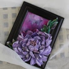 牡丹3D畫   紋理牆藝術   雕塑畫   原創家居裝飾品