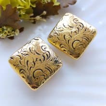 Vintage Jewelry 西洋古董飾品 花草壓紋  夾式耳環