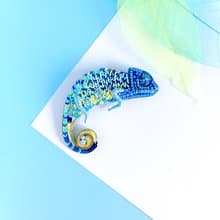 Beaded chameleon brooch handmade
