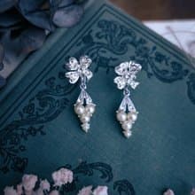 Coro 酢漿草垂墜珍珠紫籐花耳環—美國古董首飾 Vintage Jewelry