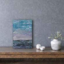 Small abstract painting from the artist, a landscape in blue and grey shades