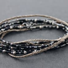 珠飾裹手鍊種子珠編織鉻午夜灰褐色項鍊