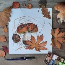 Original watercolor painting. Watercolor mushroom