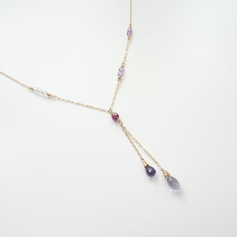 堇青石 石榴石 紫水晶 14K GF 包金 項鍊 Y字鍊 中長鍊