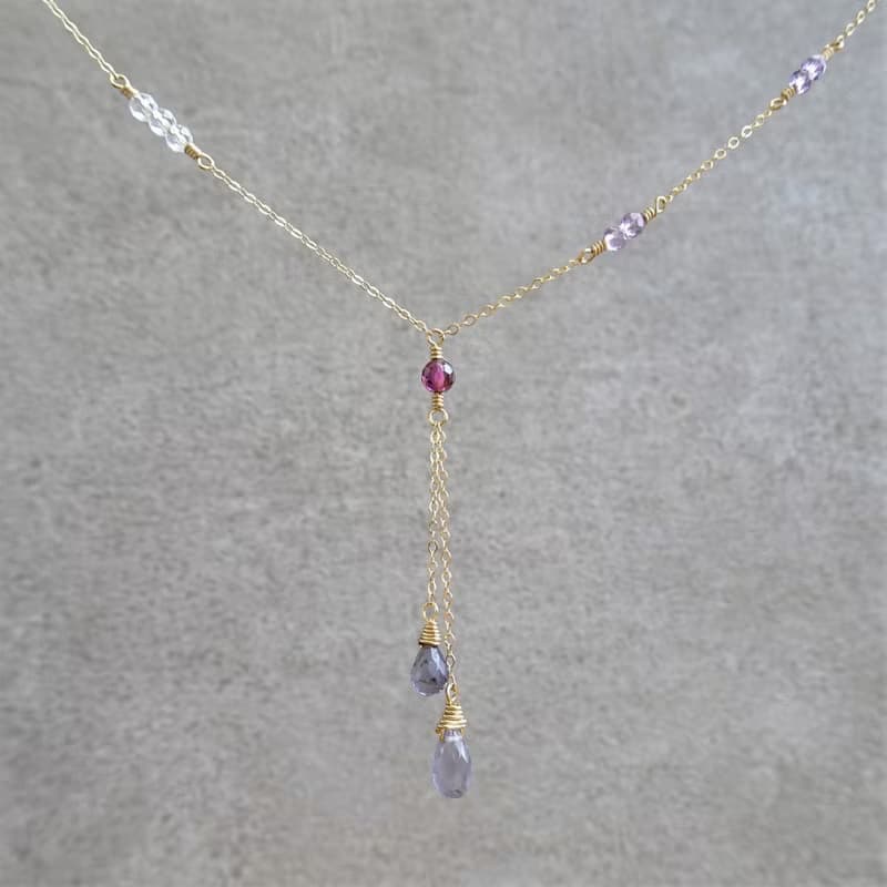 堇青石 石榴石 紫水晶 14K GF 包金 項鍊 Y字鍊 中長鍊