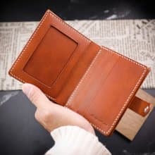 【女生直立式皮夾、錢包、中夾、含零錢】棕色 意大利植鞣皮