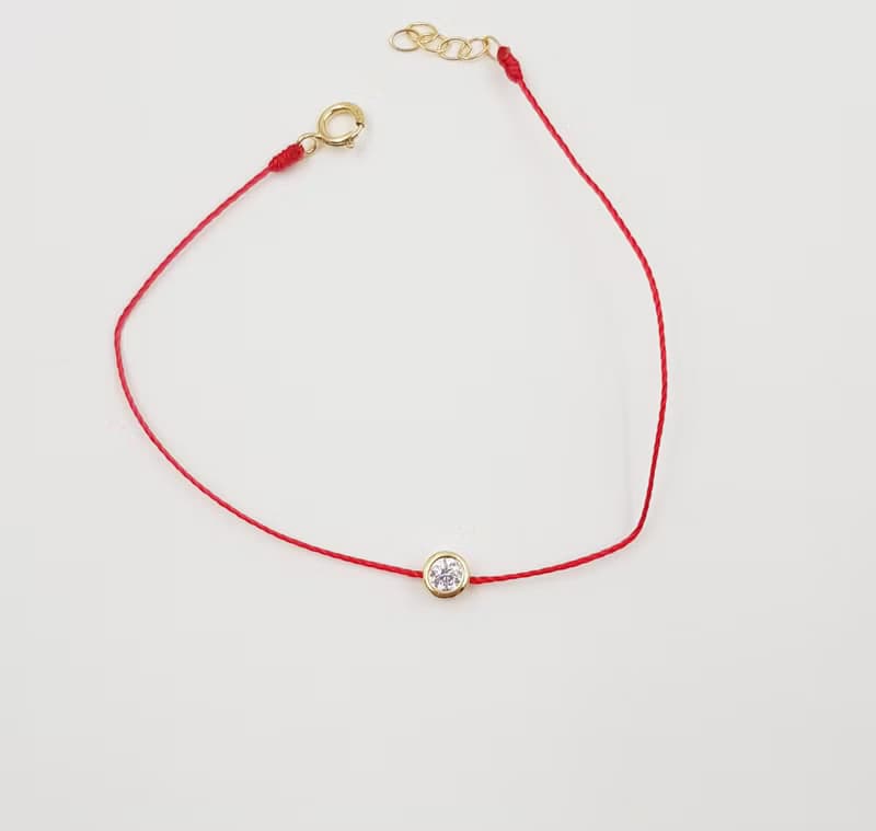 純銀 鍍金 金包鑲鑽 4mm 超小 經典 紅線 紅繩 鑽 精緻 氣質 閨蜜