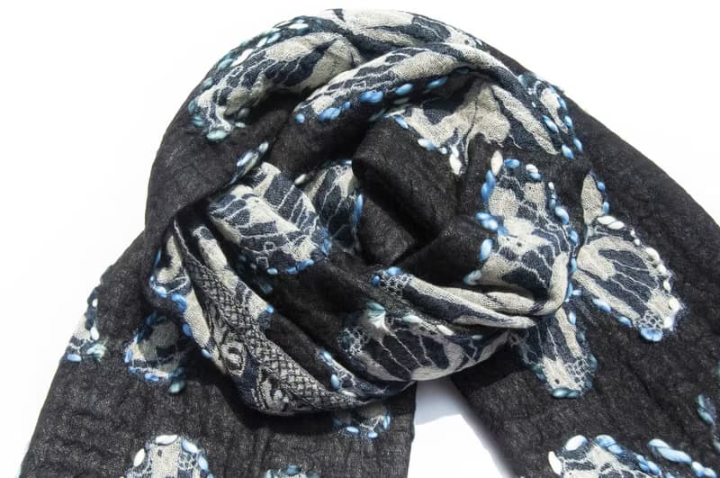 喀什米爾Cashmere/水煮羊毛披肩/針織圍巾/刺繡圍巾/羊絨披巾-蝶