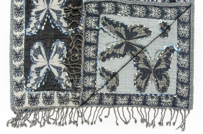 喀什米爾Cashmere/水煮羊毛披肩/針織圍巾/刺繡圍巾/羊絨披巾-蝶