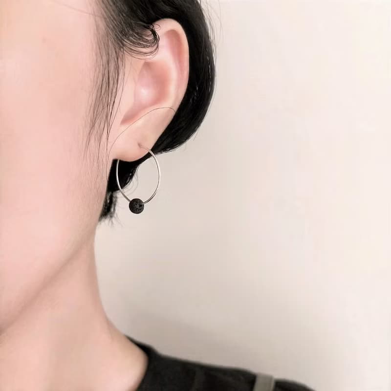 │質感│ 黑火山石 • 輕耳飾 • 純銀耳環 • 設計師原創