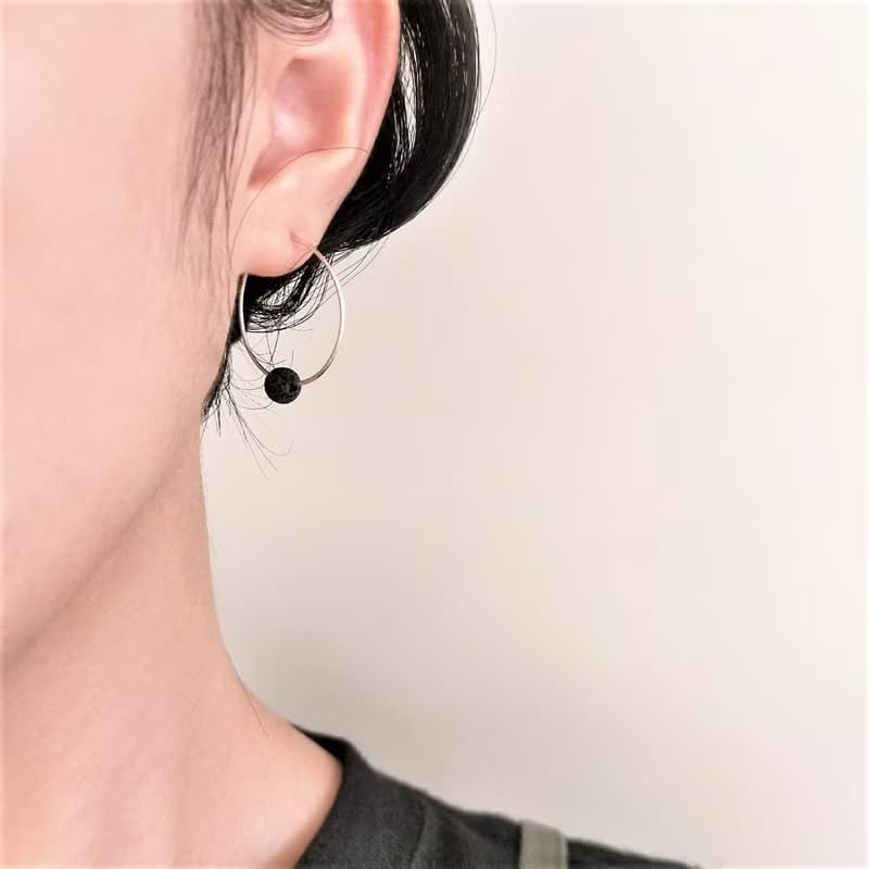 │質感│ 黑火山石 • 輕耳飾 • 純銀耳環 • 設計師原創