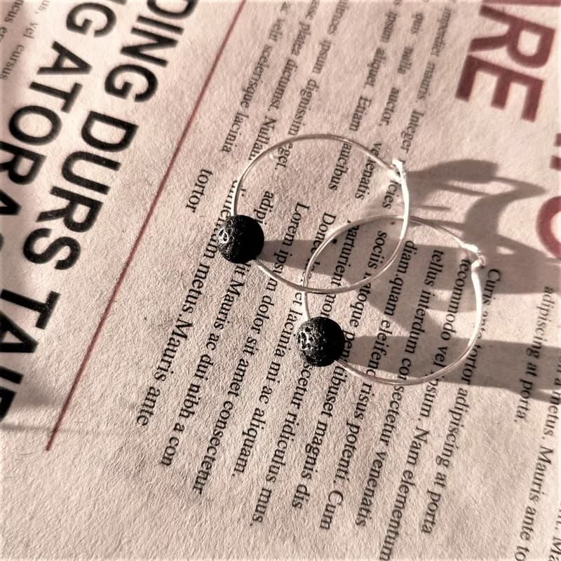 │質感│ 黑火山石 • 輕耳飾 • 純銀耳環 • 設計師原創