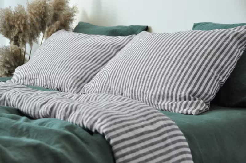 Pine green double-sided linen duvet cover / Softened linen / Comforter cover