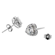 純銀鑲心形鋯石耳環