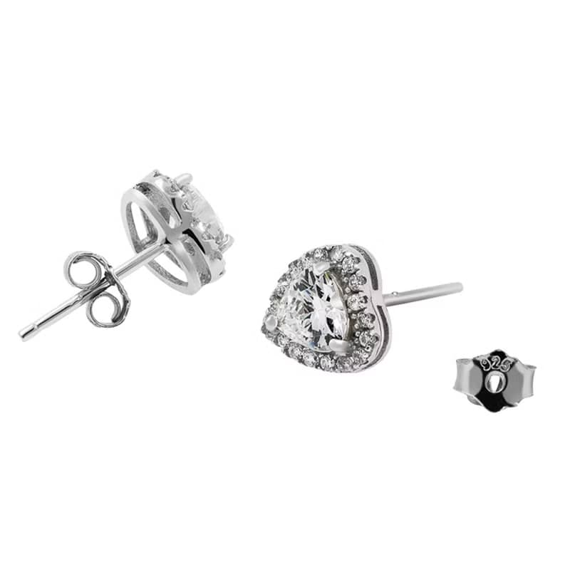 純銀鑲心形鋯石耳環