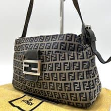 【初夏優惠】中古二手Fendi咖啡色老花皮革包斜揹側背孭手袋