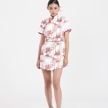 Yi-ming MACY 短身旗袍裙配雙面腰帶 - 白/紅