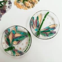Set of 2 small decorative plates with dragonfly - Fused glass bowl
