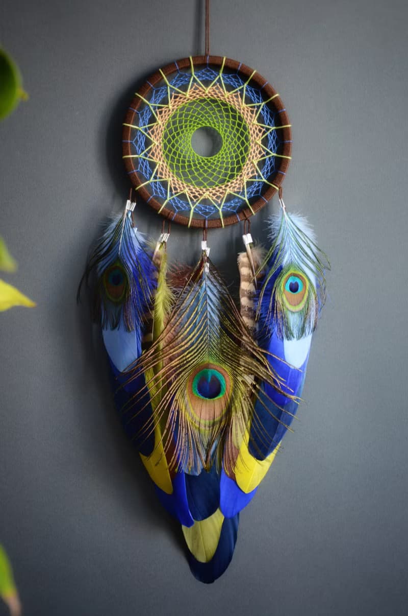 Blue Peacock Dream catcher Handmade Wall Decor - Exquisite Symbol of Beauty