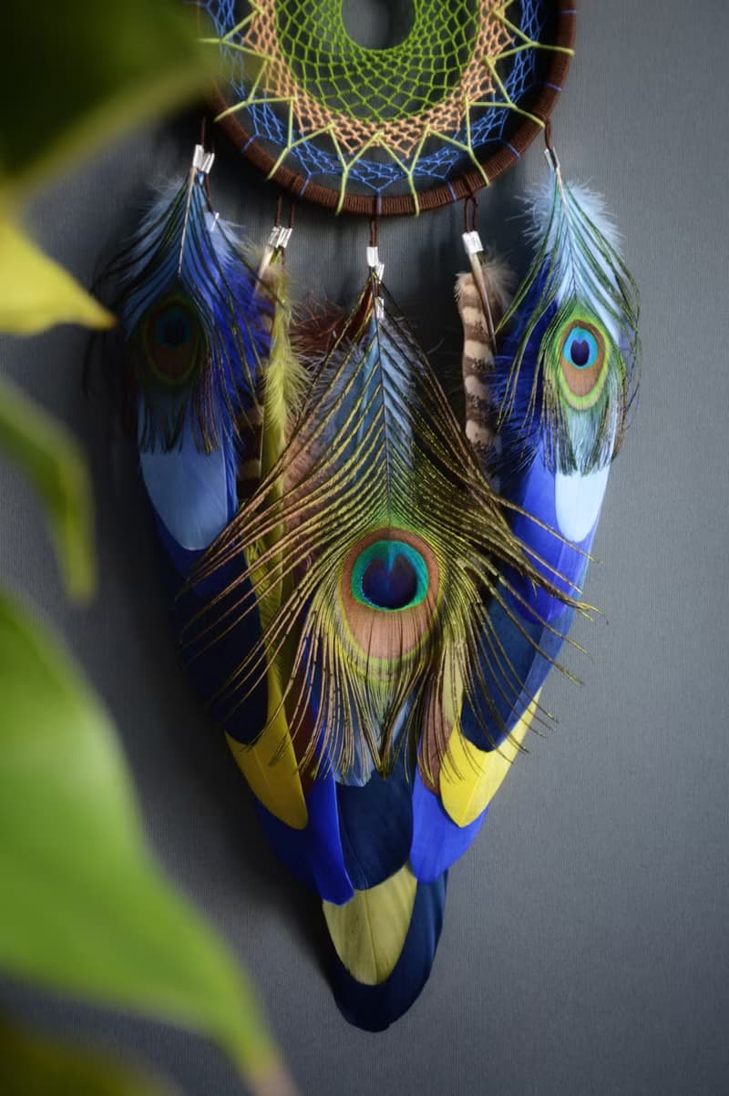 Blue Peacock Dream catcher Handmade Wall Decor - Exquisite Symbol of Beauty
