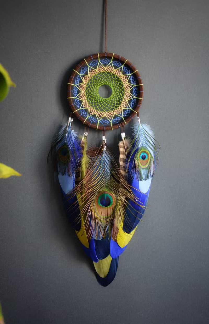 Blue Peacock Dream catcher Handmade Wall Decor - Exquisite Symbol of Beauty