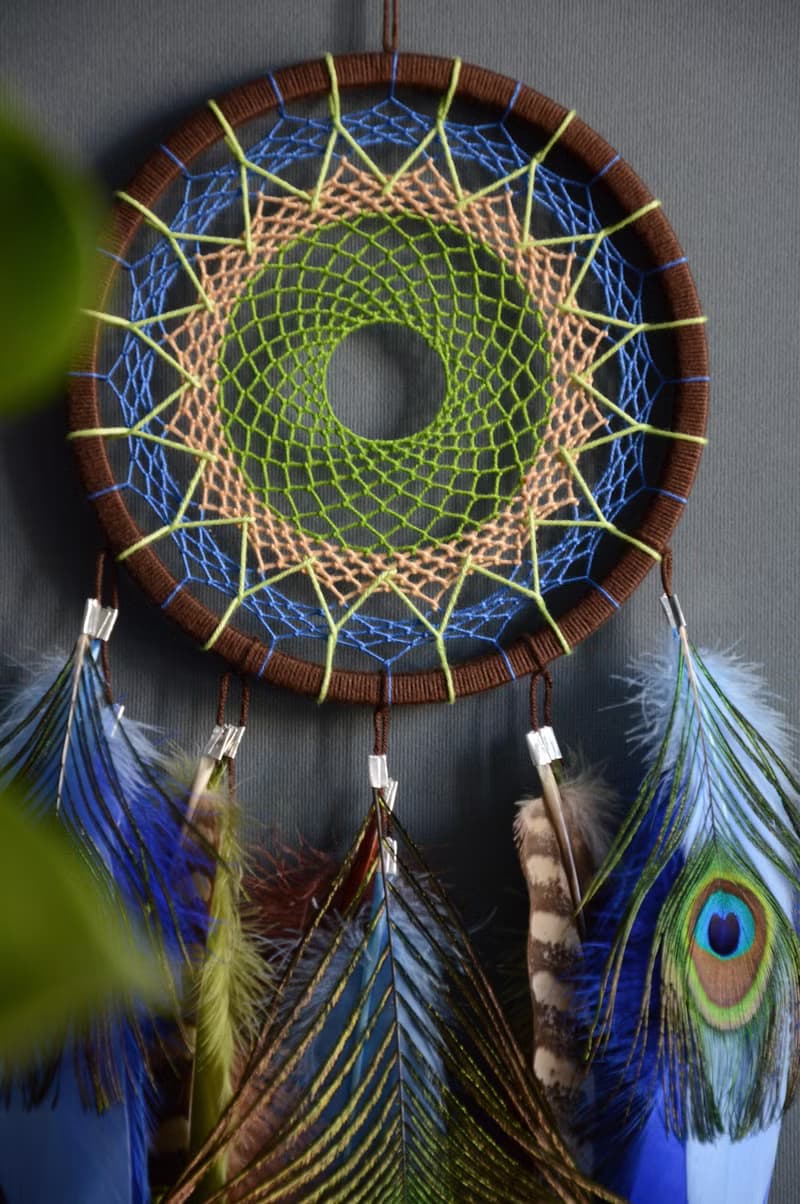 Blue Peacock Dream catcher Handmade Wall Decor - Exquisite Symbol of Beauty