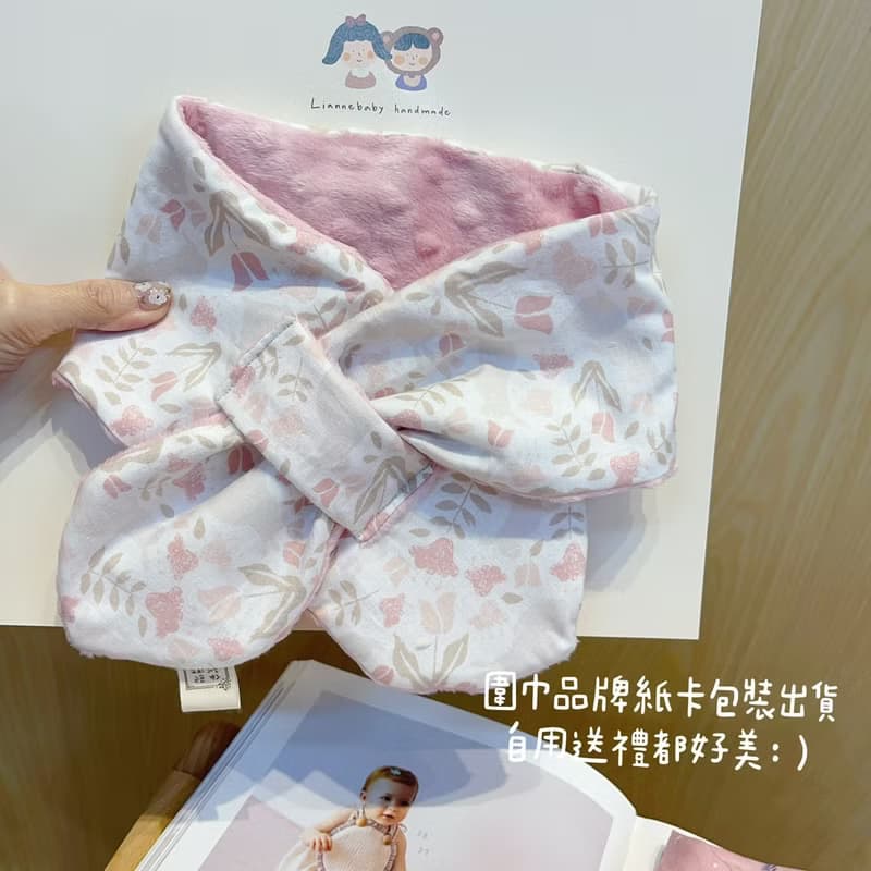 粉紅綠蕨鵝 手工保暖寶寶圍巾 嬰兒禮物 週歲禮 滿月禮 彌月禮盒