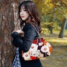 横長ベンリーがま口バッグ あねもね Anemone ハンドバッグ Frame Bag 牛革ハンドル付 日本製