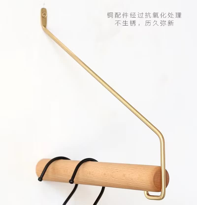 木頭掛鉤 黃銅實木掛衣架 牆面掛衣架