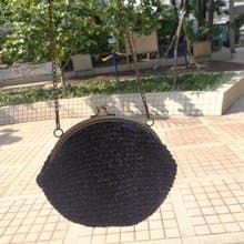 手工編織 粗花呢藍口金包-中型 單肩包 側揹包