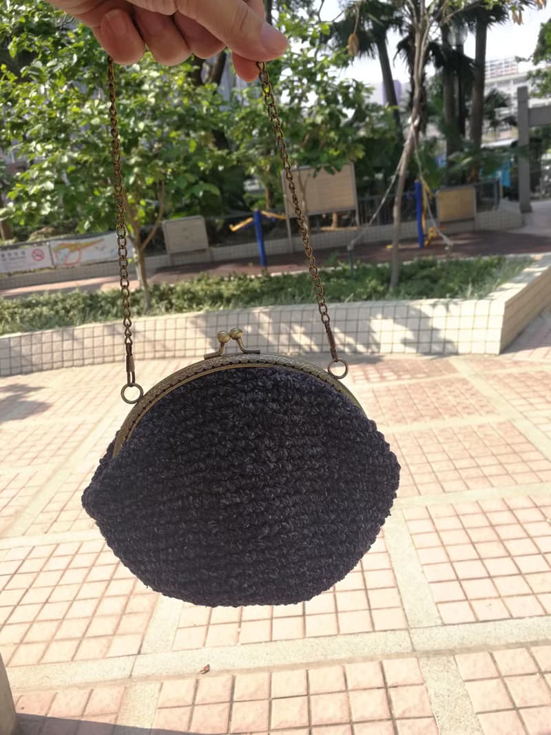 手工編織 粗花呢藍口金包-中型 單肩包 側揹包