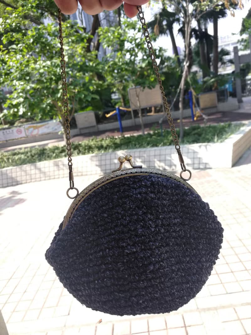 手工編織 粗花呢藍口金包-中型 單肩包 側揹包