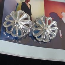 vintage jewelry SARAH COV亮銀旋葉花卉 夾式耳環