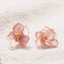 【曇花-莓果粉】貼耳式耳環 | 水晶花飾品