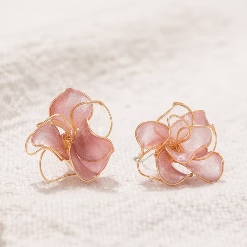 【曇花-莓果粉】貼耳式耳環 | 水晶花飾品