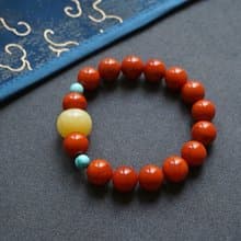 12mm天然川料南紅瑪瑙 綠松石俄料蜜蠟墩子設計單圈手串手鍊s