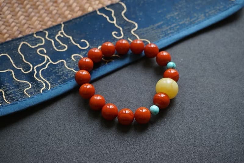 12mm天然川料南紅瑪瑙 綠松石俄料蜜蠟墩子設計單圈手串手鍊s