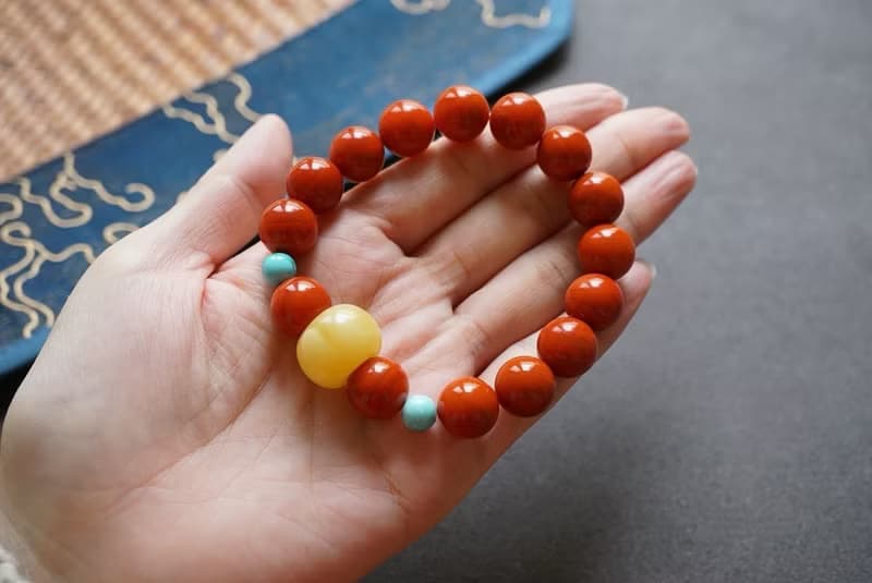 12mm天然川料南紅瑪瑙 綠松石俄料蜜蠟墩子設計單圈手串手鍊s