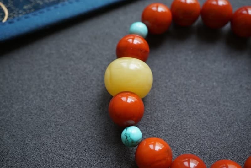 12mm天然川料南紅瑪瑙 綠松石俄料蜜蠟墩子設計單圈手串手鍊s