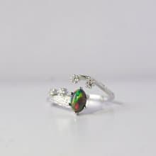 Natural Black Opal Silver Silver Ring 925 Adjustable Ring.