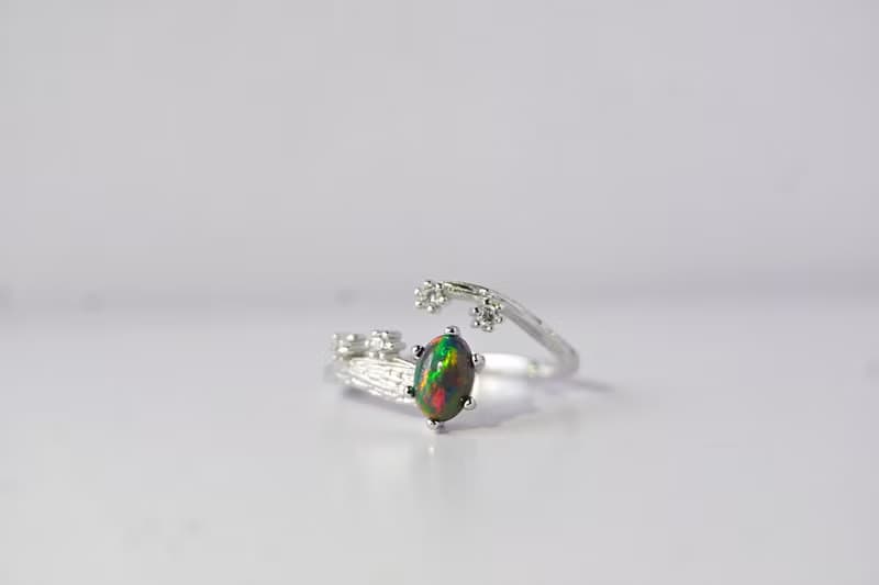 Natural Black Opal Silver Silver Ring 925 Adjustable Ring.