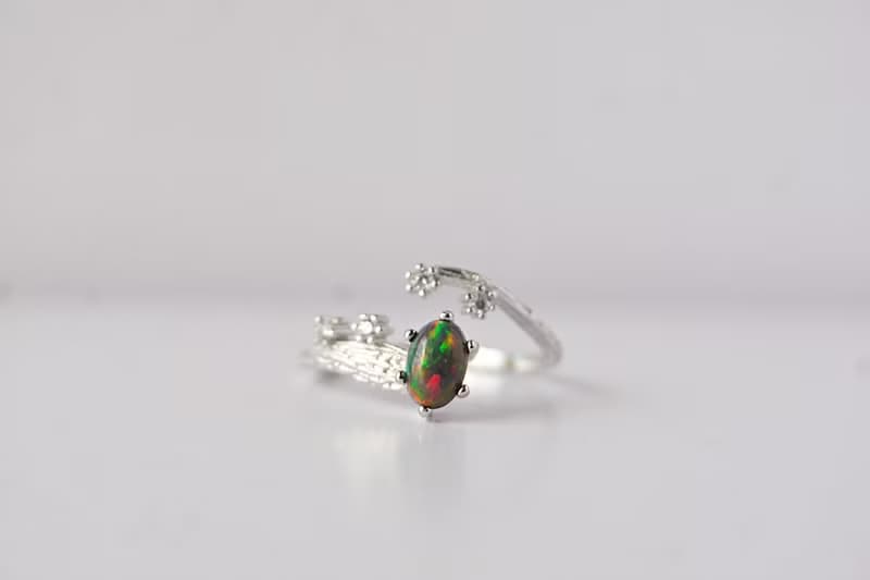Natural Black Opal Silver Silver Ring 925 Adjustable Ring.