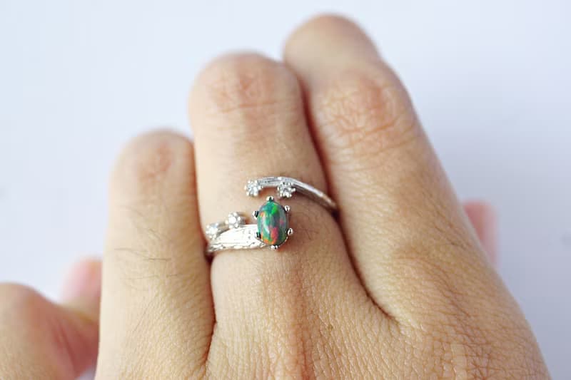 Natural Black Opal Silver Silver Ring 925 Adjustable Ring.