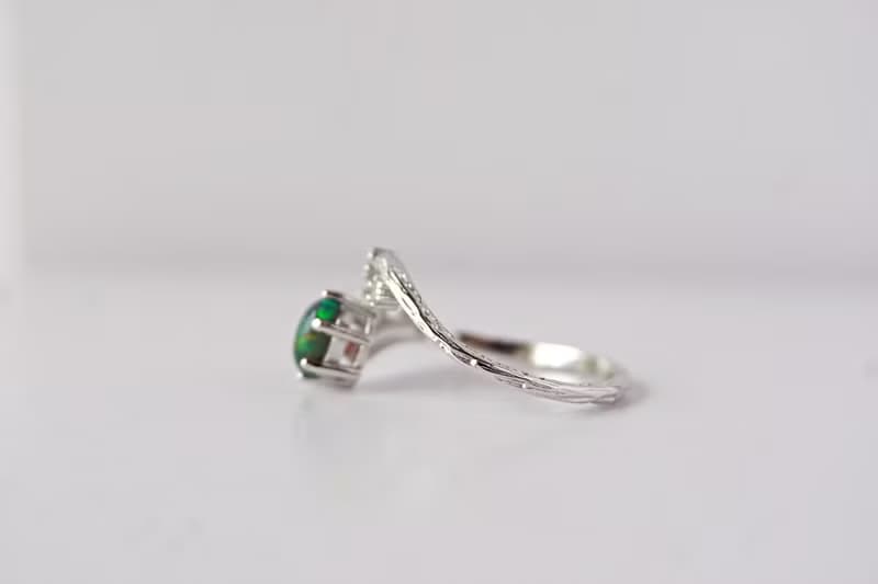 Natural Black Opal Silver Silver Ring 925 Adjustable Ring.