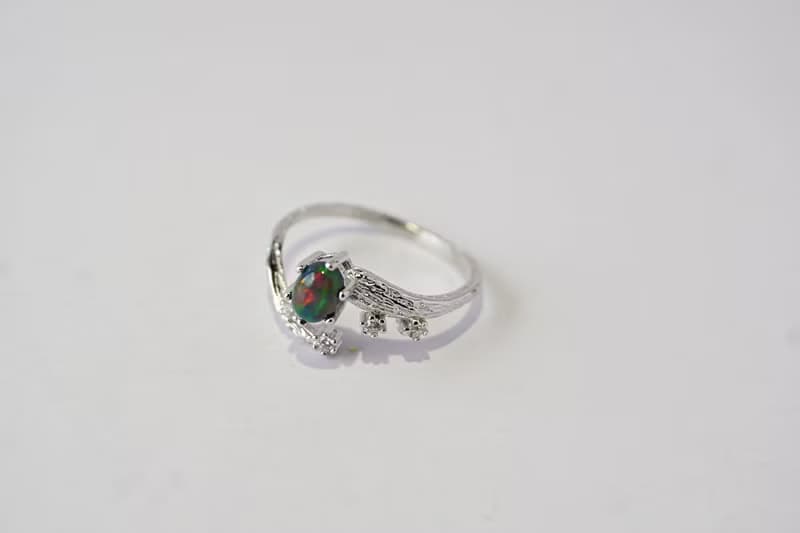 Natural Black Opal Silver Silver Ring 925 Adjustable Ring.