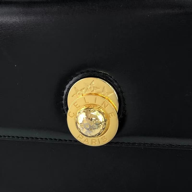 【 日本直送　名牌中古包 】CELINE セリーヌ ハンドバッグ ブラック スターボール レザー vintage ヴィンテージ オールド 5fj8x2