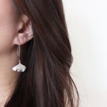 銀杏葉 中耳勾純銀耳環